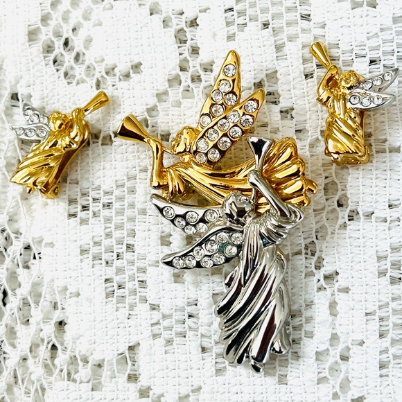 Vintage Angel pendant/pin clip earrings set - Picture 1 of 13